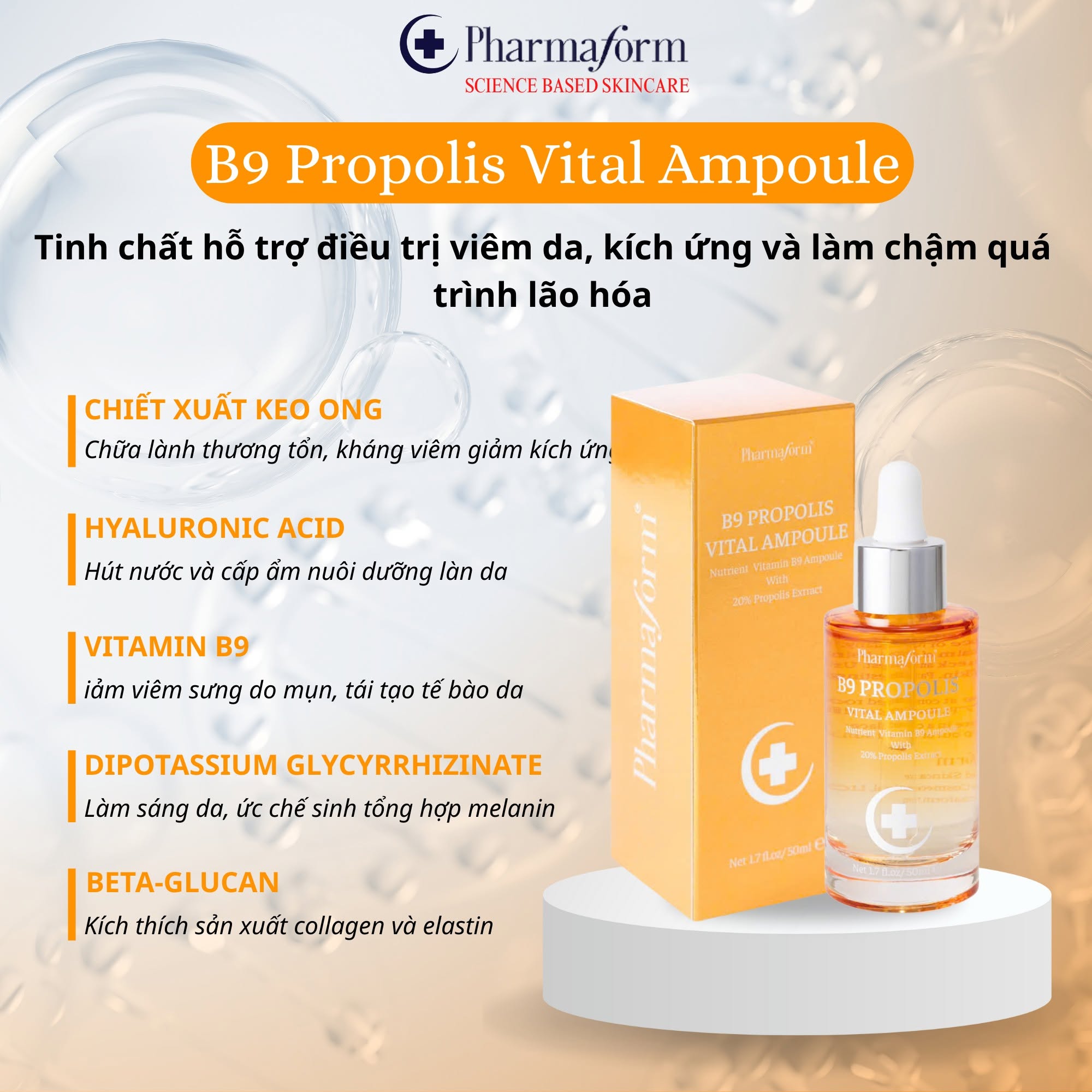 Tinh Chất Pharmaform B9 Propolis Vital Ampoule làm dịu da, ngừa lão hóa da 50ml