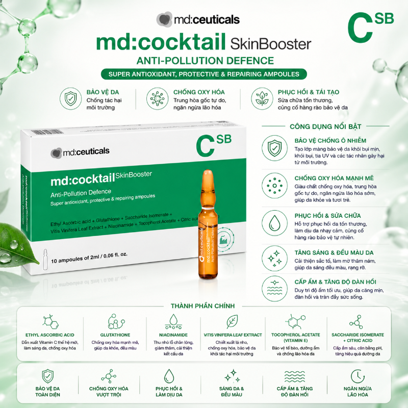 Tinh Chất Phục Hồi Da MD:Cocktail SkinBooster Anti-Pollution Defence - MD:Ceuticals
