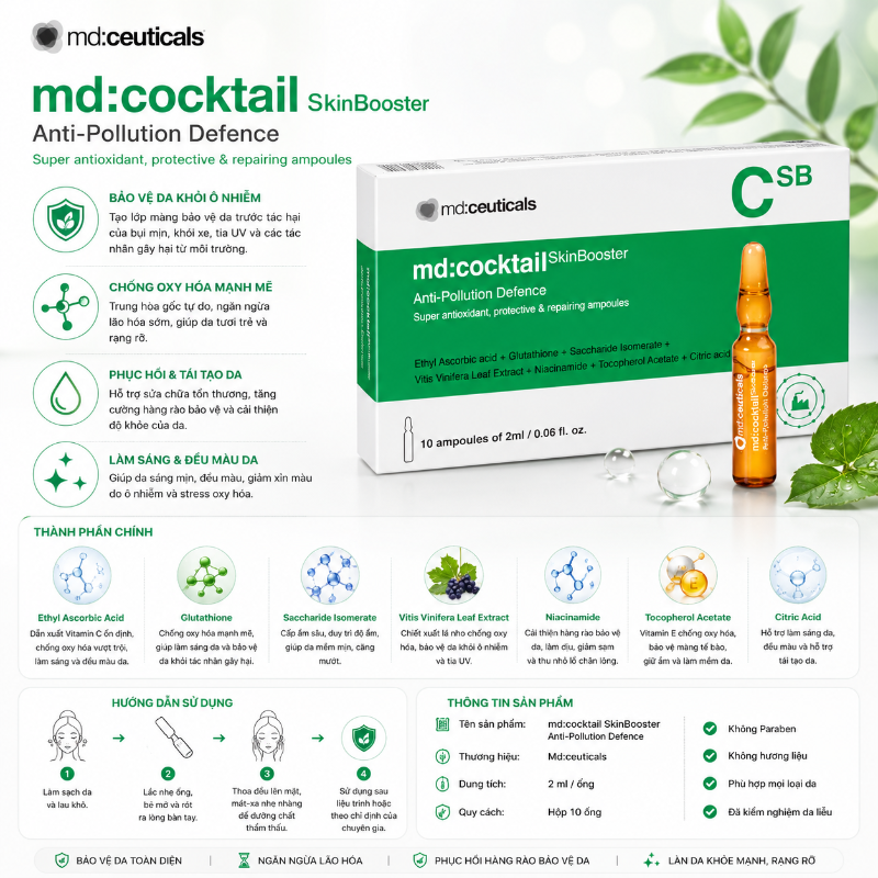 Tinh Chất Phục Hồi Da MD:Cocktail SkinBooster Anti-Pollution Defence - MD:Ceuticals