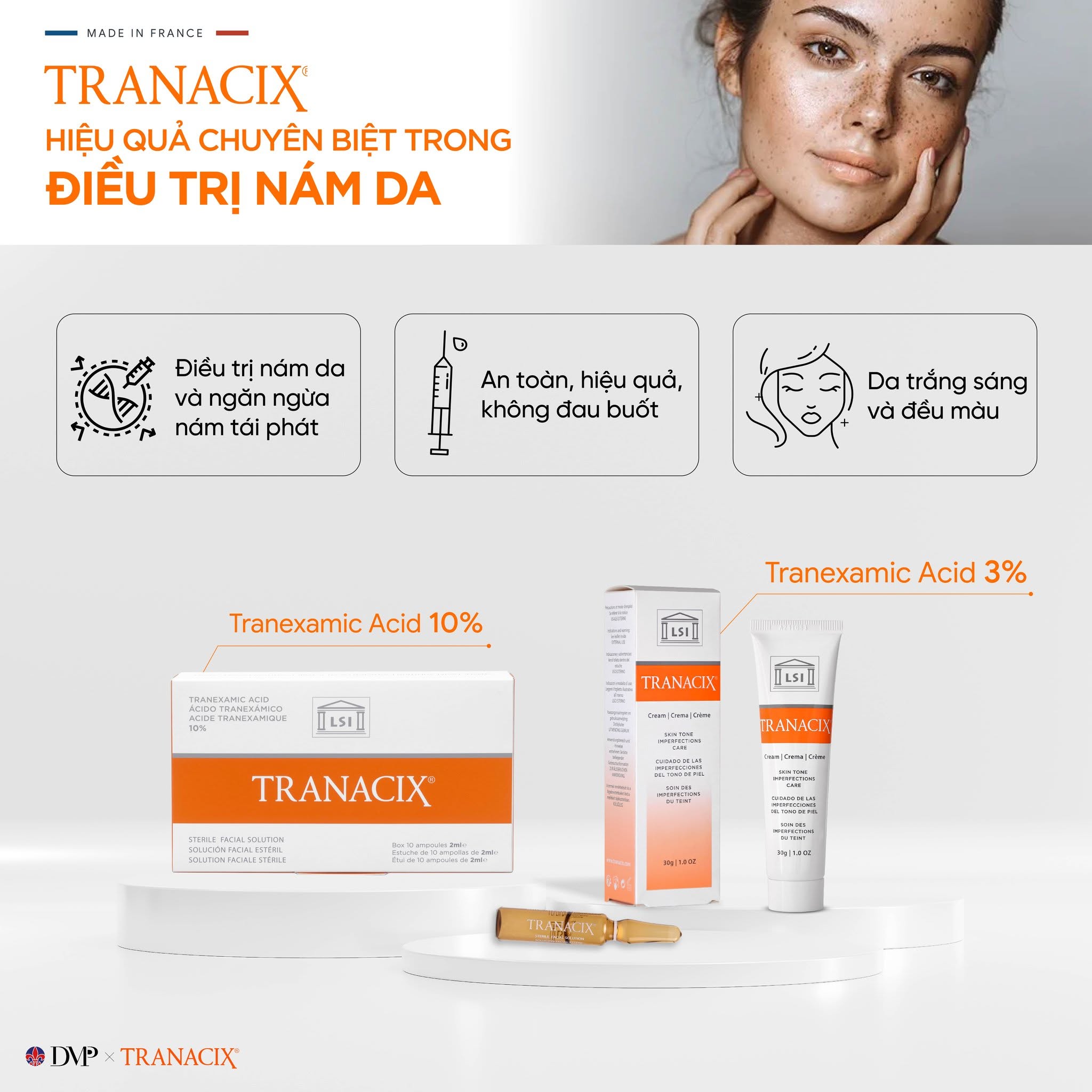 Tinh Chất TRANACIX 10% TRANACIX® Sterile Facial Solution - Hỗ Trợ Làm Mờ Nám Và Sắc Tố Chuyên Sâu Lẻ 1 Ống