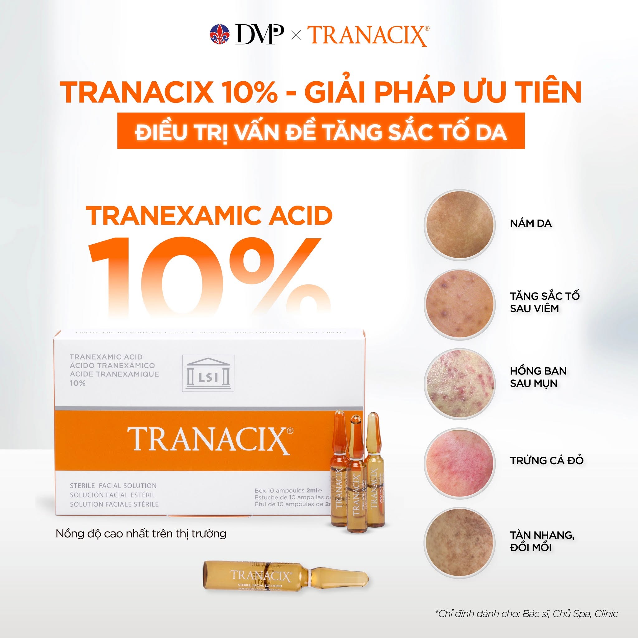 Tinh Chất TRANACIX 10% TRANACIX® Sterile Facial Solution - Hỗ Trợ Làm Mờ Nám Và Sắc Tố Chuyên Sâu Lẻ 1 Ống
