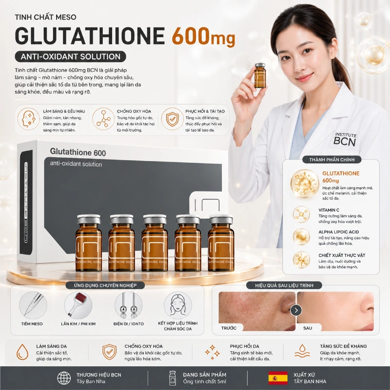 Tinh chất BCN Tây Ban Nha Glutathione 600mg trắng da mờ thâm nám