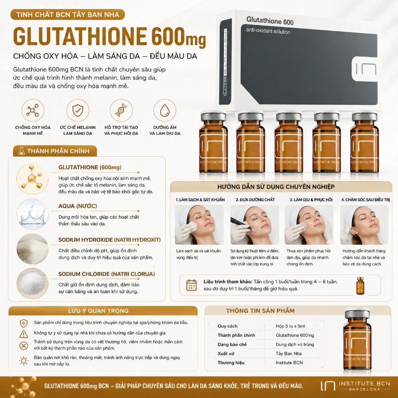 Tinh chất BCN Tây Ban Nha Glutathione 600mg trắng da mờ thâm nám