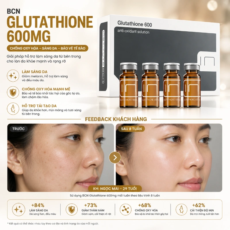 Tinh chất BCN Tây Ban Nha Glutathione 600mg trắng da mờ thâm nám