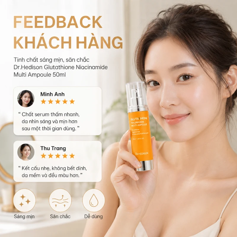 Tinh chất Dưỡng Sáng, Mờ Thâm, Phục Hồi Da Chuyên Sâu Dr.Hedison Glutathione Niacinamide Multi Ampoule 50ml