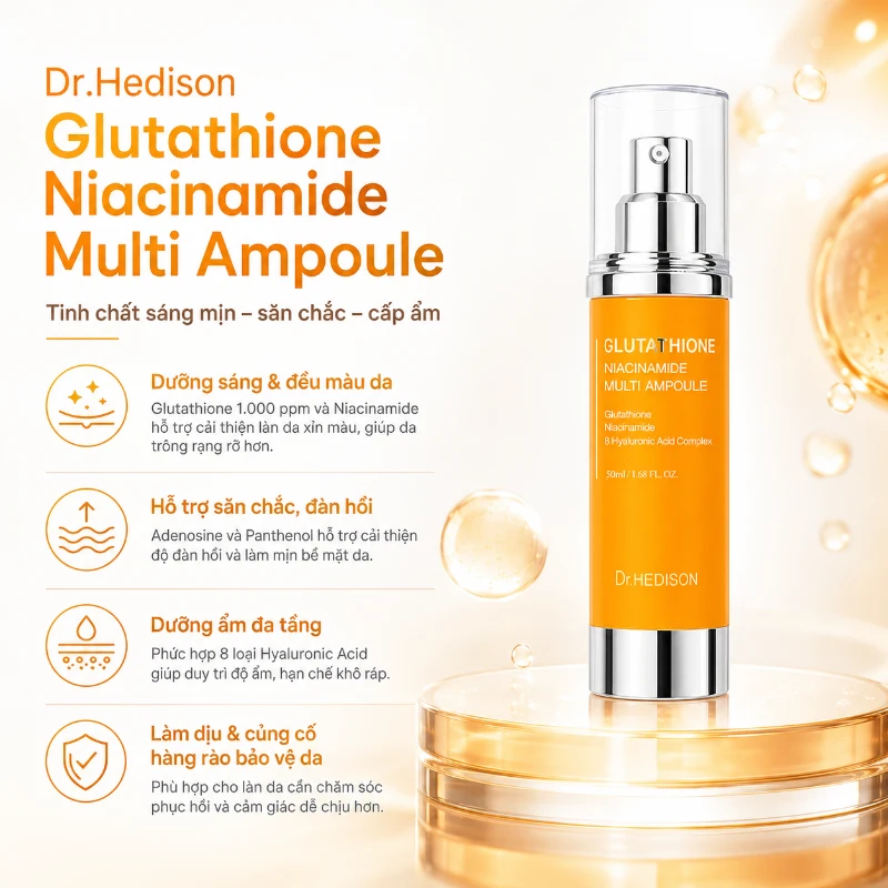 Tinh chất Dưỡng Sáng, Mờ Thâm, Phục Hồi Da Chuyên Sâu Dr.Hedison Glutathione Niacinamide Multi Ampoule 50ml