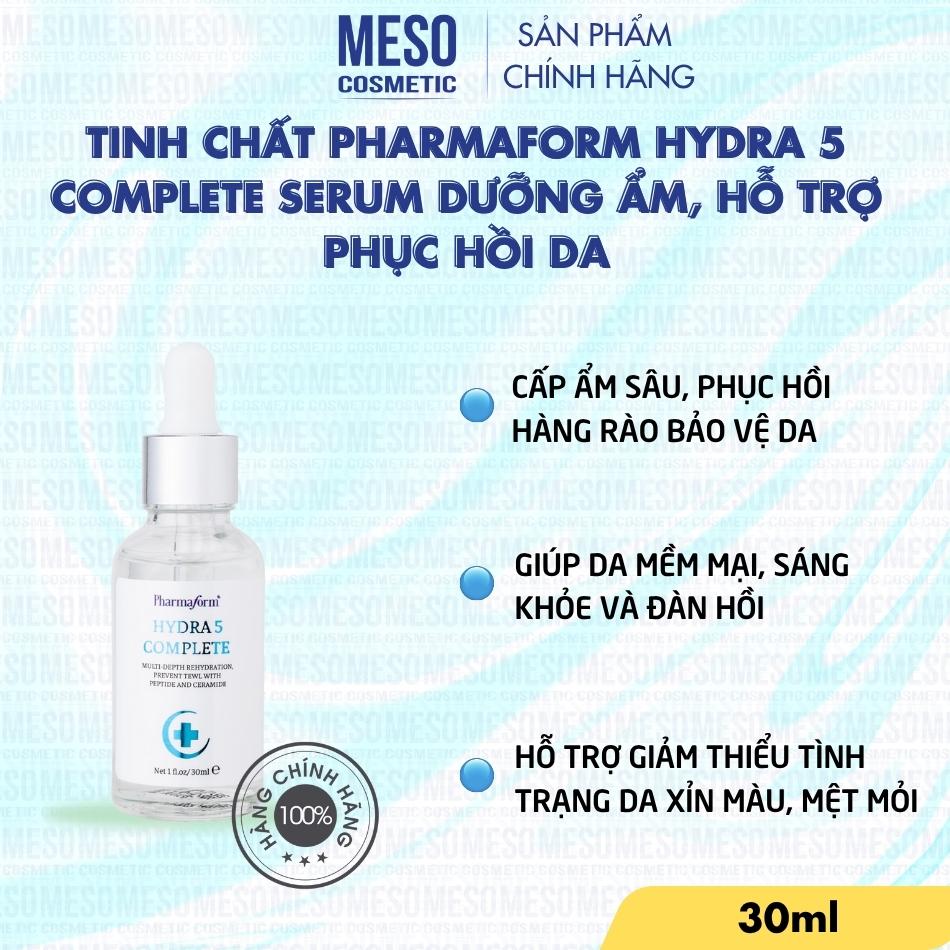 Tinh chất Pharmaform Hydra 5 Complete Serum dưỡng ẩm, hỗ trợ phục hồi da 30ml