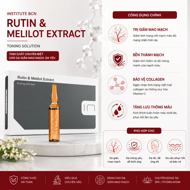 Tinh Chất Hỗ Trợ Cải Thiện Giãn Mao Mạch, Phục Hồi Da Yếu Rutin & Melilot Extract BCN Tây Ban Nha Chính Hãng