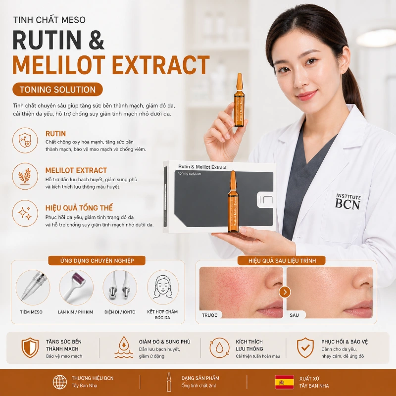 Tinh Chất Hỗ Trợ Cải Thiện Giãn Mao Mạch, Phục Hồi Da Yếu Rutin & Melilot Extract BCN Tây Ban Nha Chính Hãng