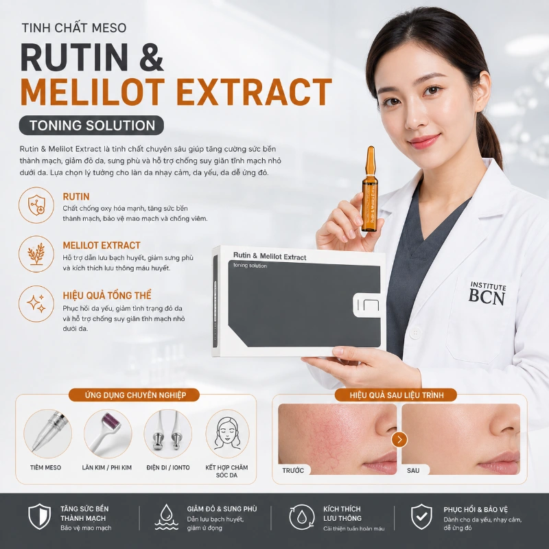Tinh Chất Hỗ Trợ Cải Thiện Giãn Mao Mạch, Phục Hồi Da Yếu Rutin & Melilot Extract BCN Tây Ban Nha Chính Hãng