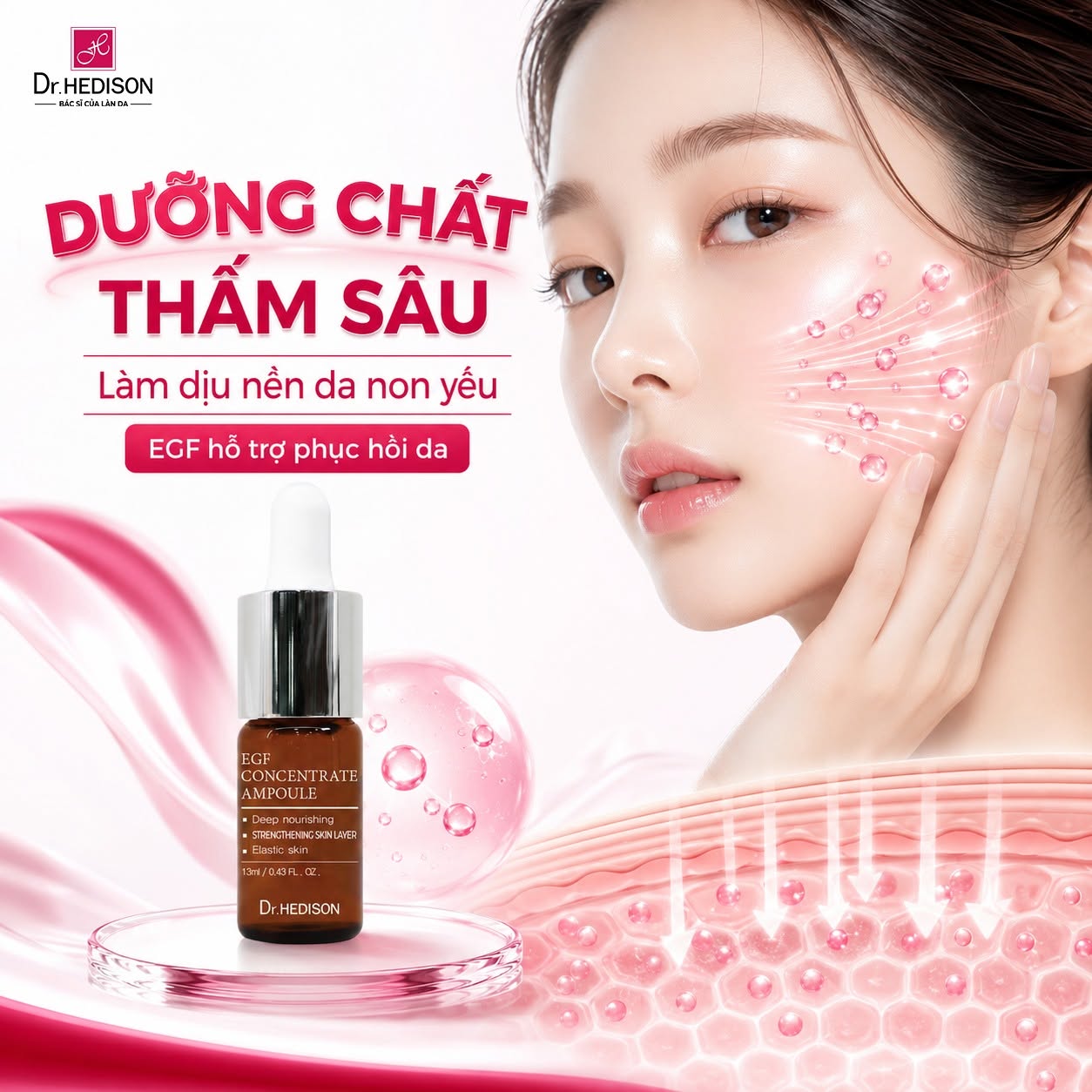 Tinh chất Tái tạo, phục hồi da chuyên sâu Dr.Hedison EGF Concentrate Ampoule 13ml x 1 lọ