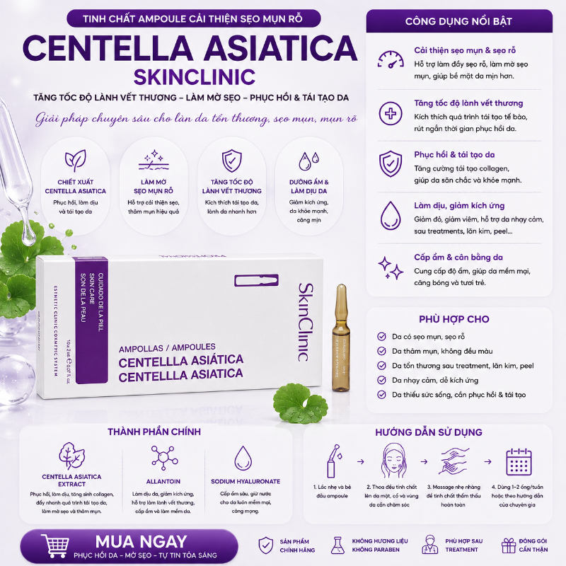 Tinh chất ampoule cải thiện sẹo mụn rỗ tăng tốc độ lành vết thương SkinClinic Centella Asiatica