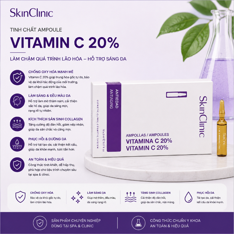 Tinh chất ampoule làm chậm quá trình lão hóa hỗ trợ sáng da SkinClinic Vitamin C 20%