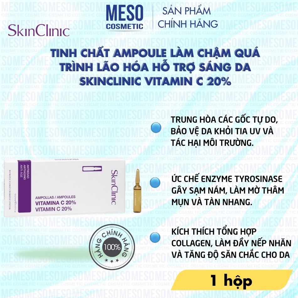 Tinh chất ampoule làm chậm quá trình lão hóa hỗ trợ sáng da SkinClinic Vitamin C 20%