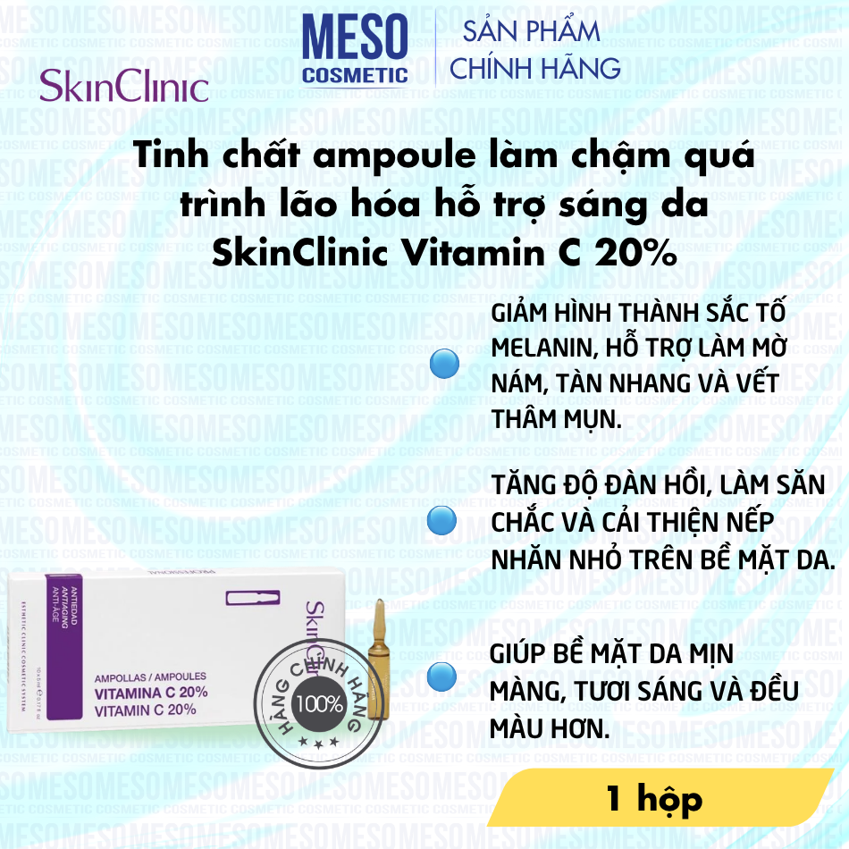 Tinh chất ampoule làm chậm quá trình lão hóa hỗ trợ sáng da SkinClinic Vitamin C 20%