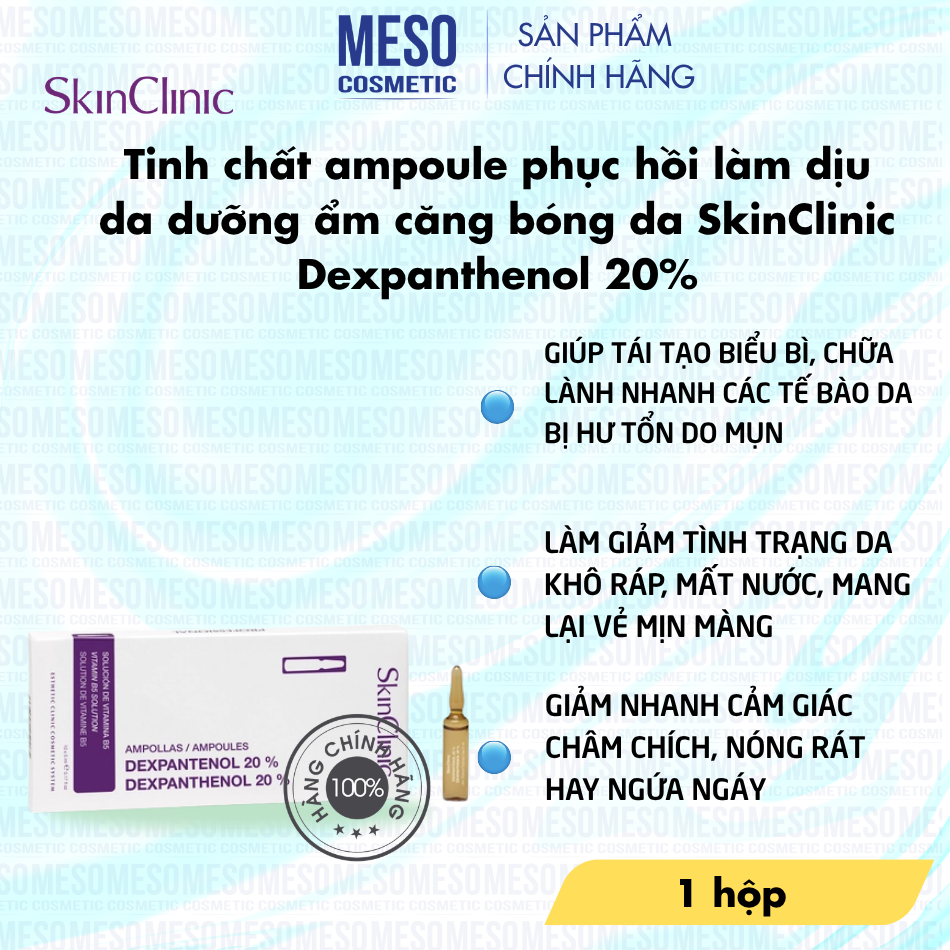 Tinh chất ampoule phục hồi làm dịu da dưỡng ẩm căng bóng da SkinClinic Dexpanthenol 20%