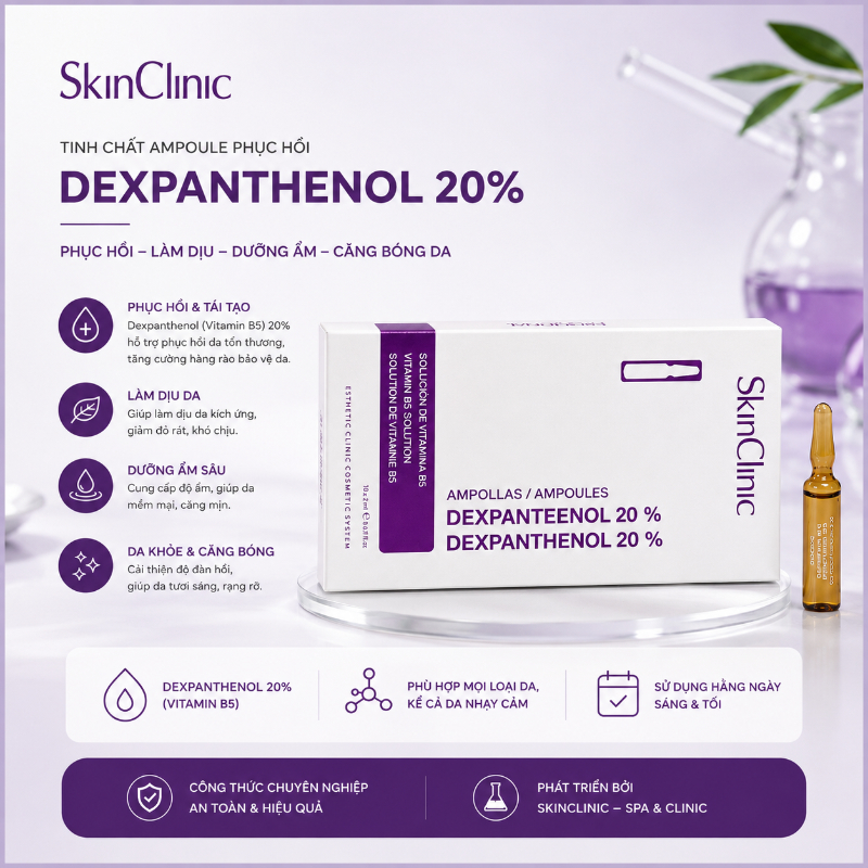 Tinh chất ampoule phục hồi làm dịu da dưỡng ẩm căng bóng da SkinClinic Dexpanthenol 20%