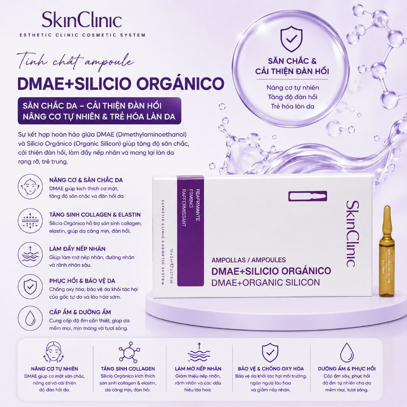 Tinh chất ampoule săn chắc da cải thiện đàn hồi SkinClinic Dmae+ Organic Silicon