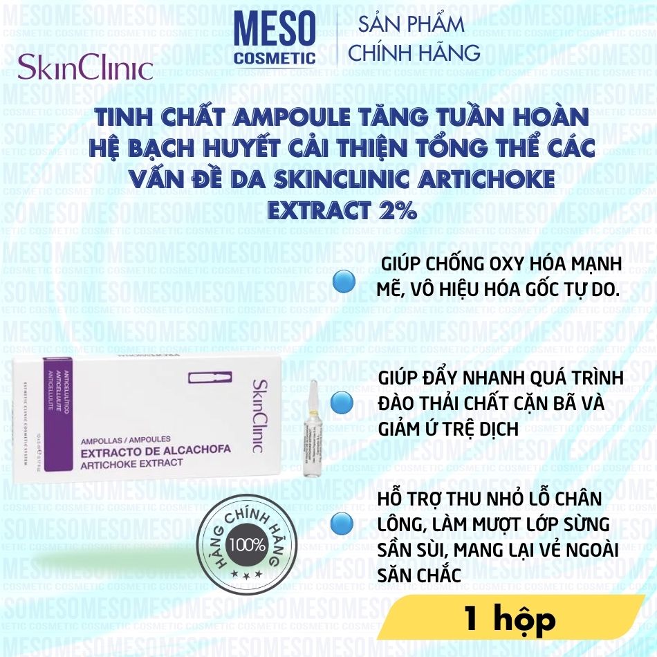 Tinh chất ampoule tăng tuần hoàn hệ bạch huyết cải thiện tổng thể các vấn đề da SkinClinic Artichoke Extract 2%