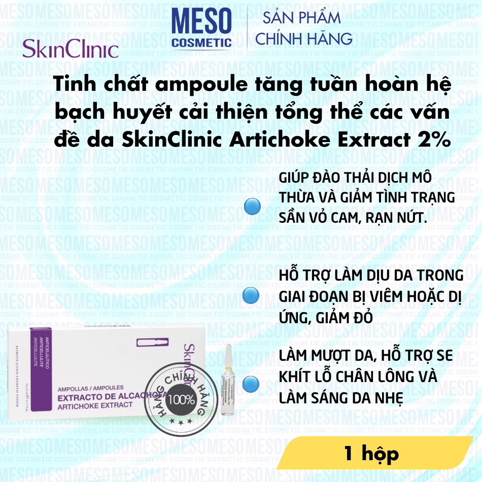 Tinh chất ampoule tăng tuần hoàn hệ bạch huyết cải thiện tổng thể các vấn đề da SkinClinic Artichoke Extract 2%