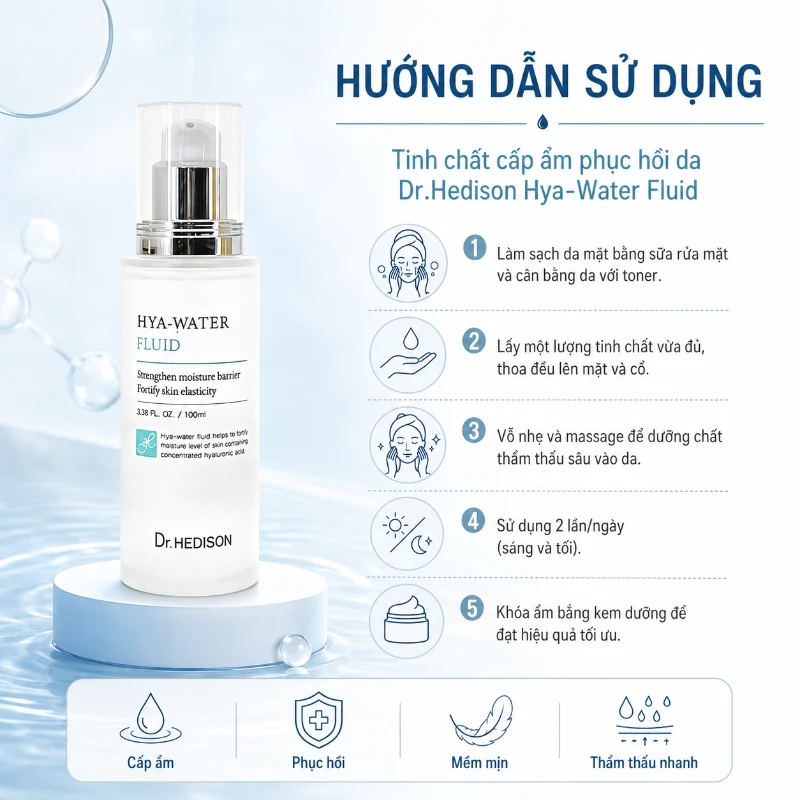 Tinh chất cấp ẩm phục hồi da Dr.HEDISON Hya-Water Fluid 50ml