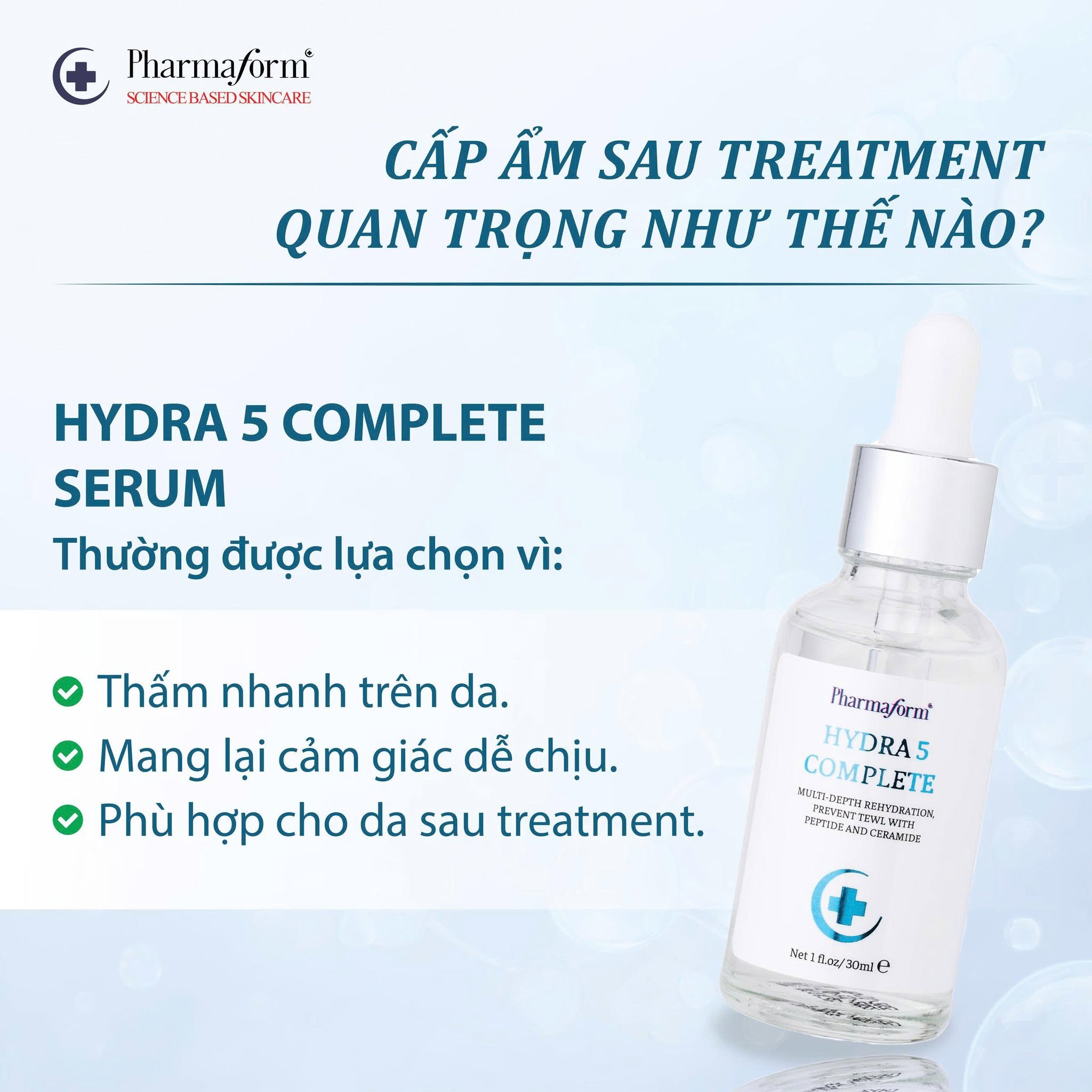 Tinh chất cho da nhạy cảm, giảm nhanh các biểu hiện kích ứng Pharmaform Hydra 5 Complete Serum