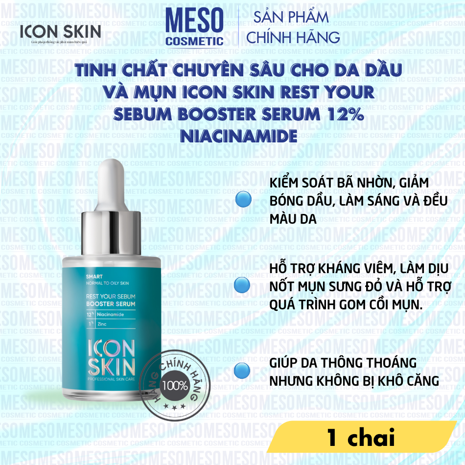 Tinh chất chuyên sâu cho da dầu và mụn Icon Skin Rest Your Sebum Booster Serum 12% Niacinamide