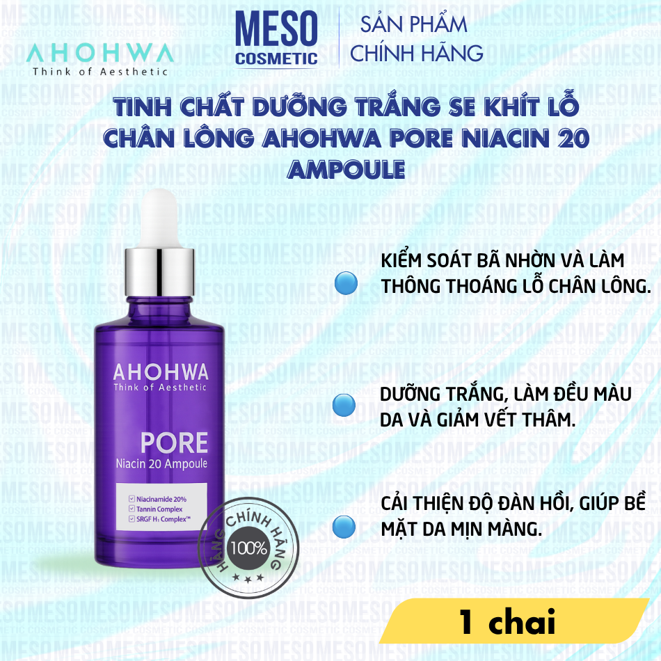 Tinh chất dưỡng trắng se khít lỗ chân lông Ahohwa Pore Niacin 20 Ampoule