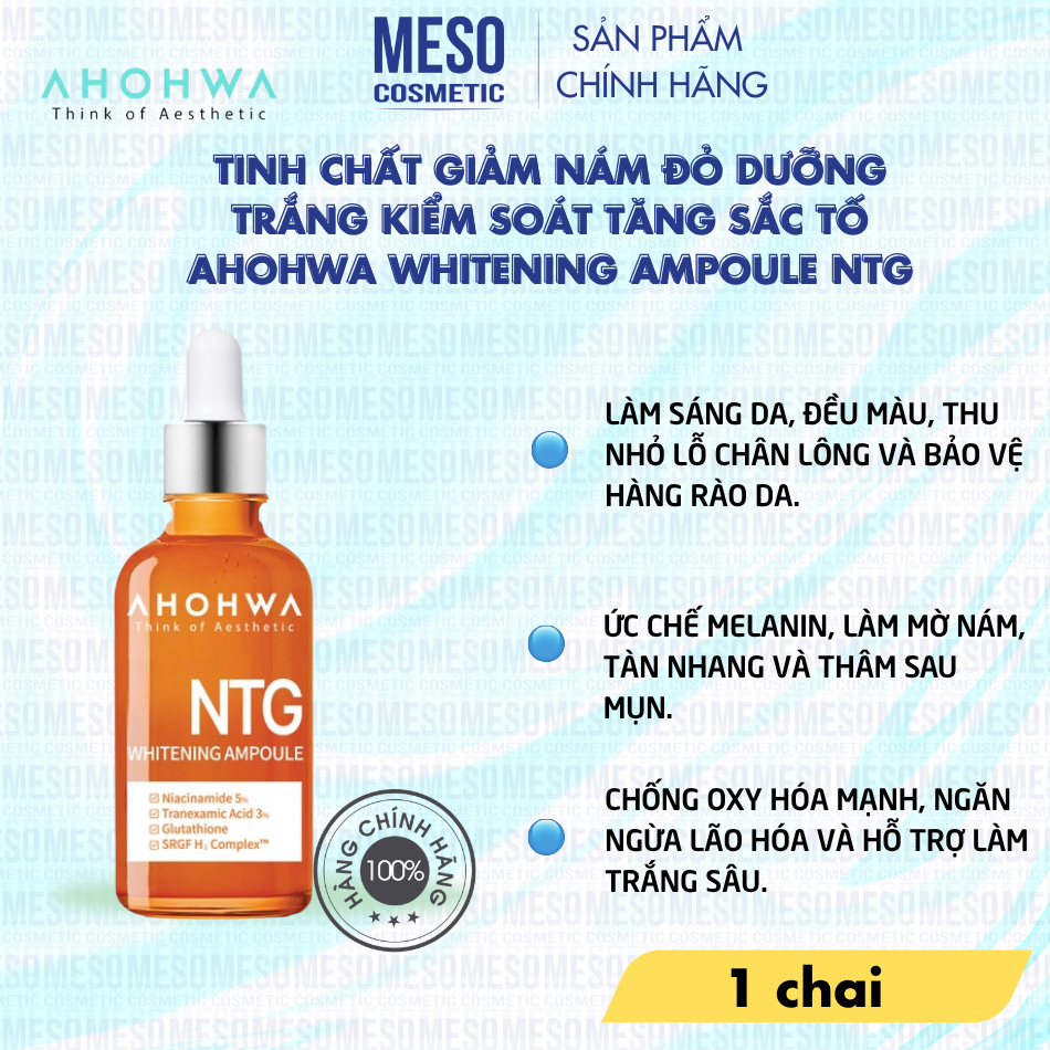 Tinh chất giảm nám đỏ dưỡng trắng kiểm soát tăng sắc tố Ahohwa Whitening Ampoule NTG