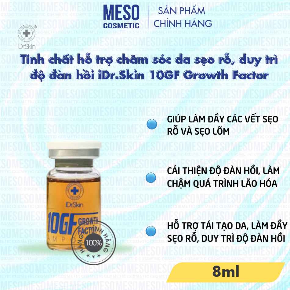 Tinh chất hỗ trợ chăm sóc da sẹo rỗ, duy trì độ đàn hồi iDr.Skin 10GF Growth Factor