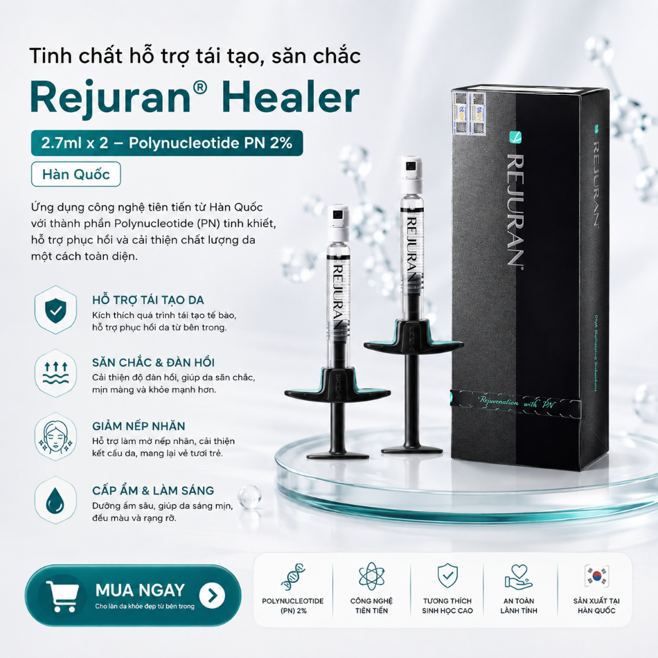 Tinh chất hỗ trợ tái tạo, săn chắc Rejuran® Healer 2.7ml x 2 – Polynucleotide PN 2% Hàn Quốc