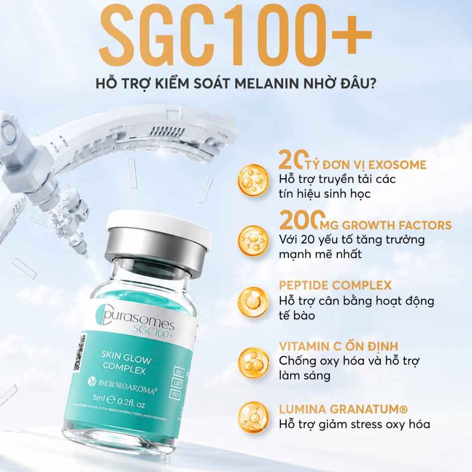Tinh chất làm mềm da cấp ẩm làm sáng mờ nám Dermaoaroma Purasomes SGC100+ Skin Glow Complex