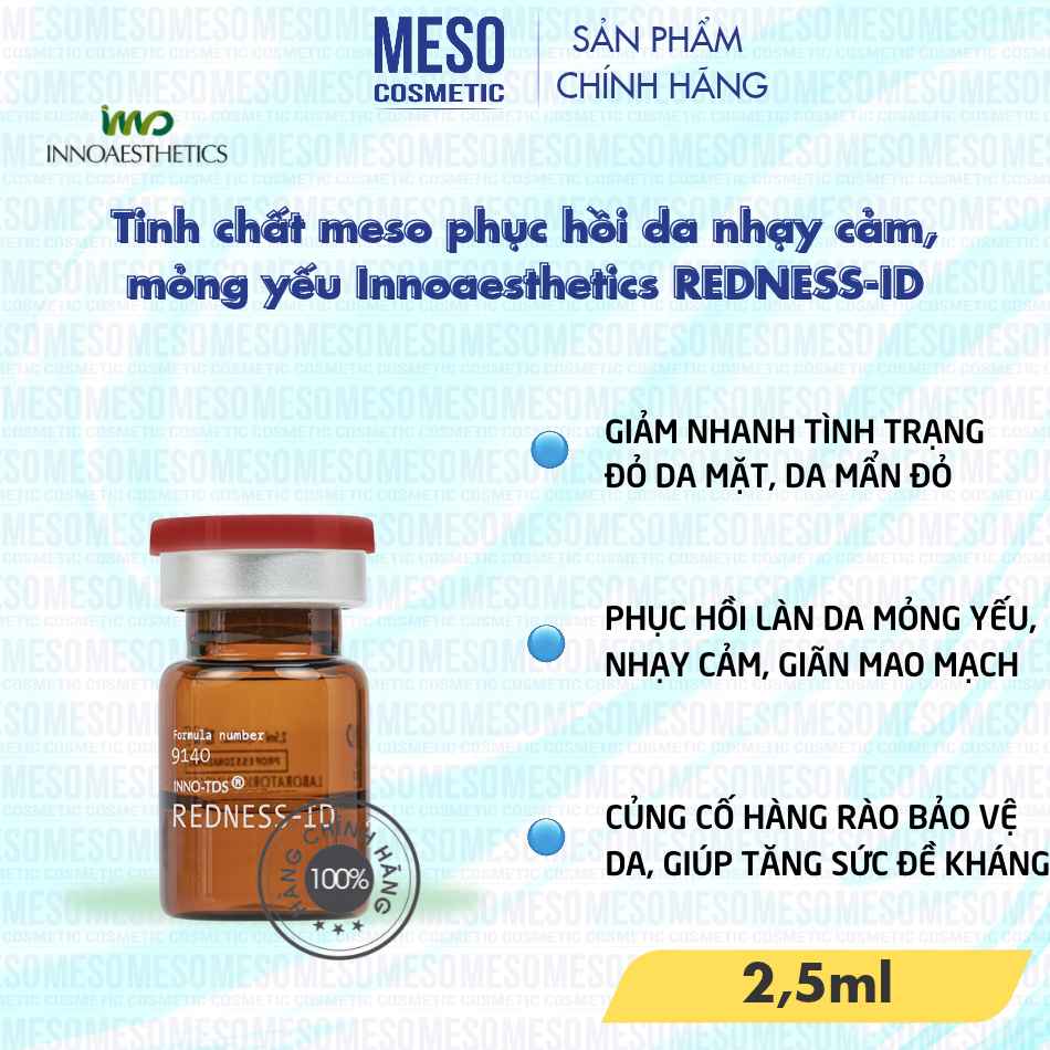 Tinh chất meso phục hồi da nhạy cảm, mỏng yếu Innoaesthetics REDNESS-ID