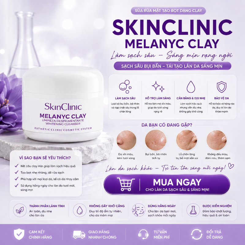 Tinh chất peel bong tróc chuyên cho da lão hóa tối màu nám nhẹ SkinClinic Melanyc Clay