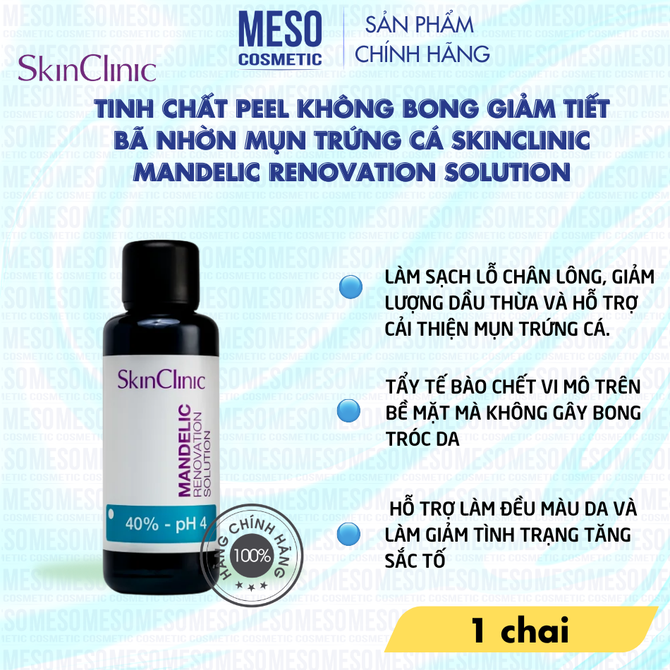 Tinh chất peel không bong giảm tiết bã nhờn mụn trứng cá SkinClinic Mandelic Renovation Solution