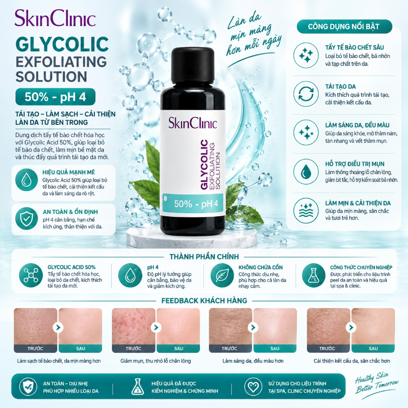 Tinh chất peel không bong làm sạch lỗ chân lông cải thiện kết cấu da SkinClinic Glycolic Exfoliating Solution