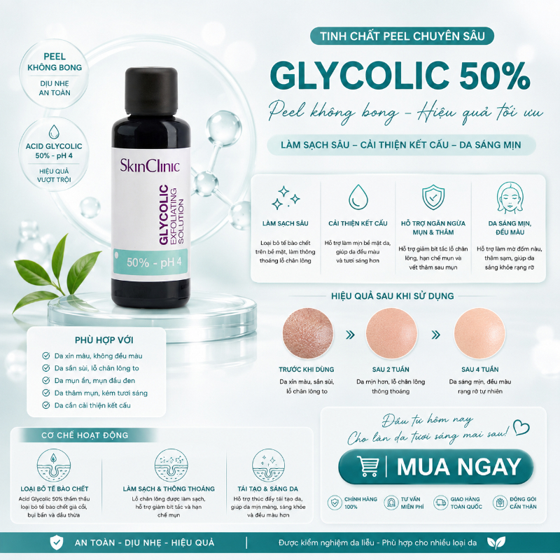 Tinh chất peel không bong làm sạch lỗ chân lông cải thiện kết cấu da SkinClinic Glycolic Exfoliating Solution