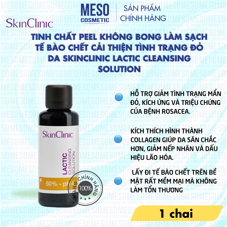 Tinh chất peel không bong làm sạch tế bào chết cải thiện tình trạng đỏ da SkinClinic Lactic Cleansing Solution