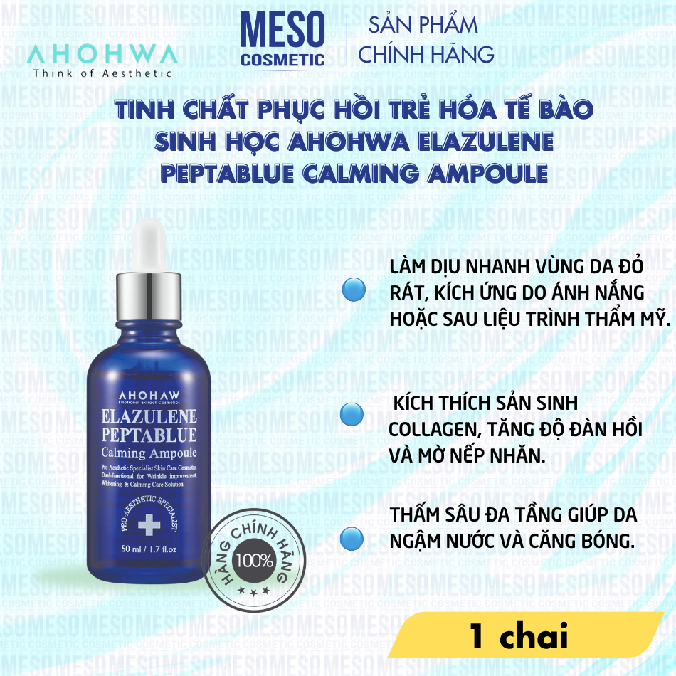Tinh chất phục hồi trẻ hóa tế bào sinh học Ahohwa Elazulene Peptablue Calming Ampoule