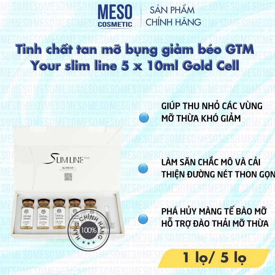 Tinh chất tan mỡ bụng giảm béo GTM Your slim line 5 x 10ml Gold Cell
