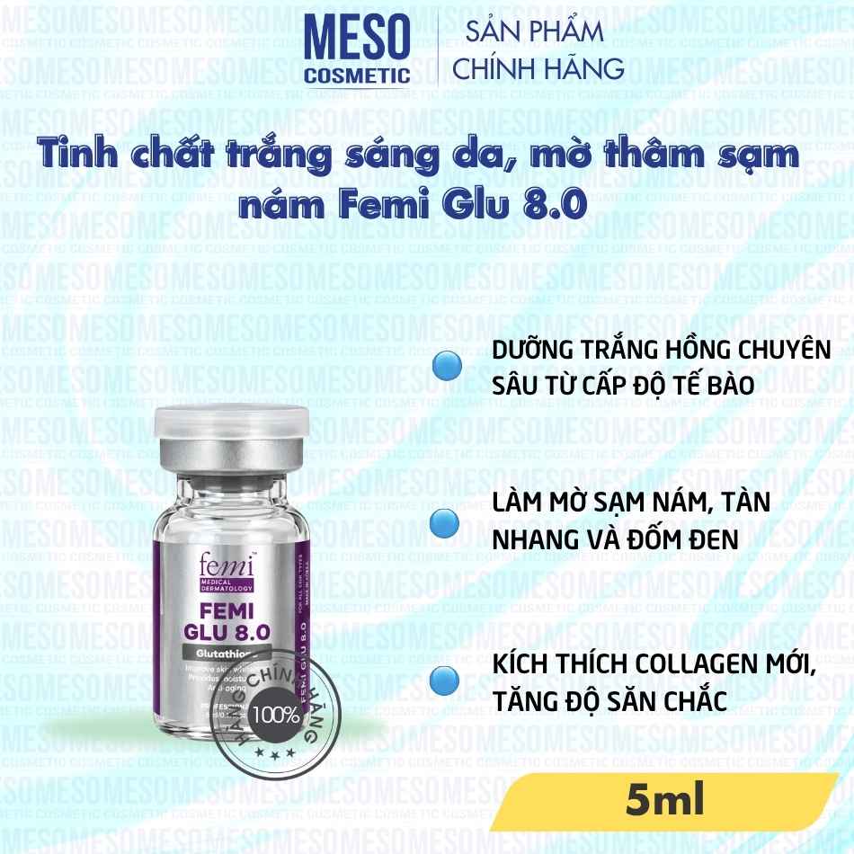 Tinh chất trắng sáng da, mờ thâm sạm nám Femi Glu 8.0 lẻ lọ 5ml
