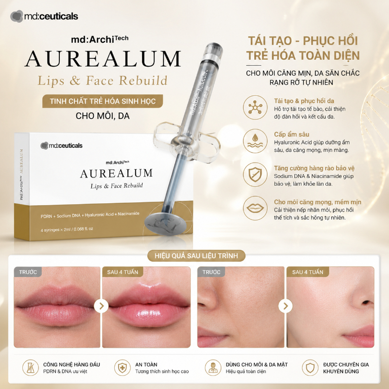 Tinh chất trẻ hóa sinh học cho môi, da Md:Ceuticals Md:Architech Aurealum Lips & Face Rebuild
