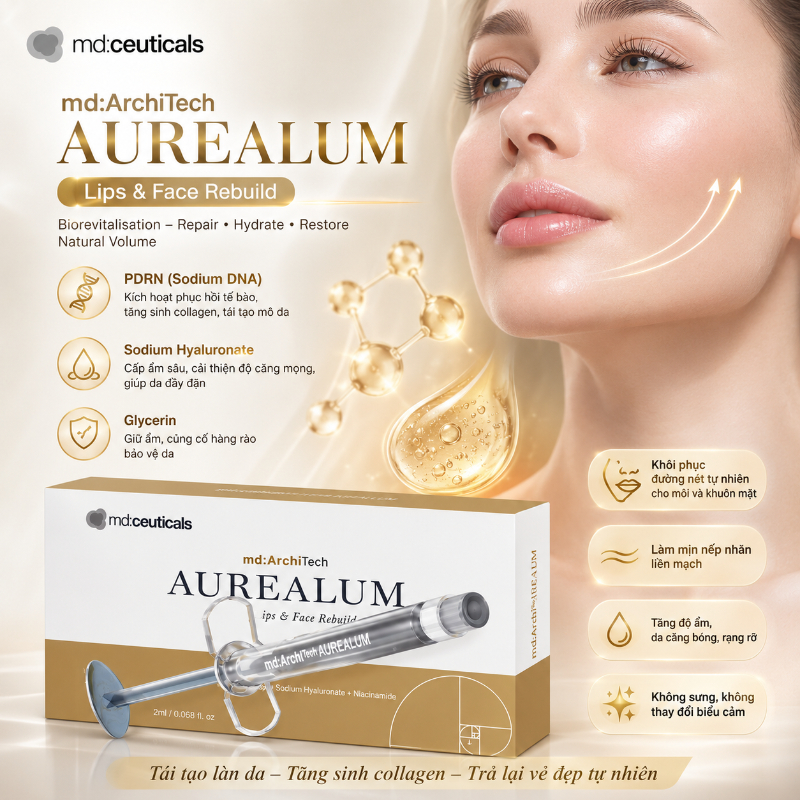 Tinh chất trẻ hóa sinh học cho môi, da Md:Ceuticals Md:Architech Aurealum Lips & Face Rebuild