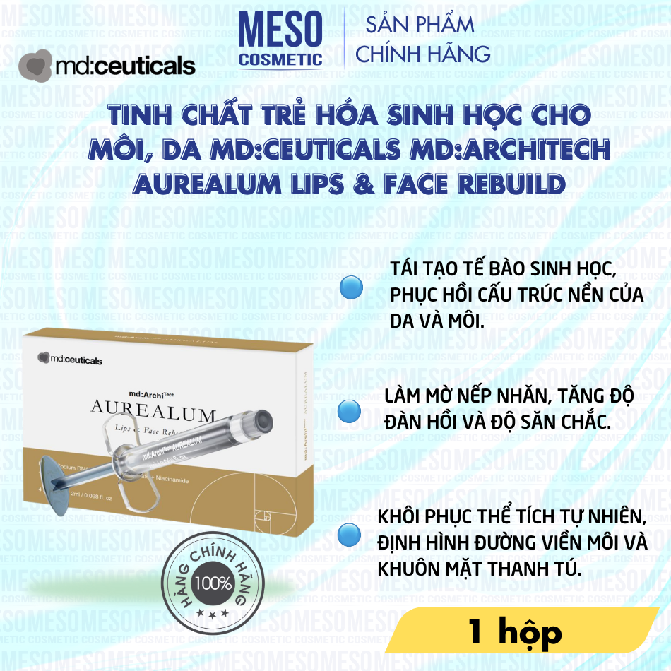 Tinh chất trẻ hóa sinh học cho môi, da Md:Ceuticals Md:Architech Aurealum Lips & Face Rebuild