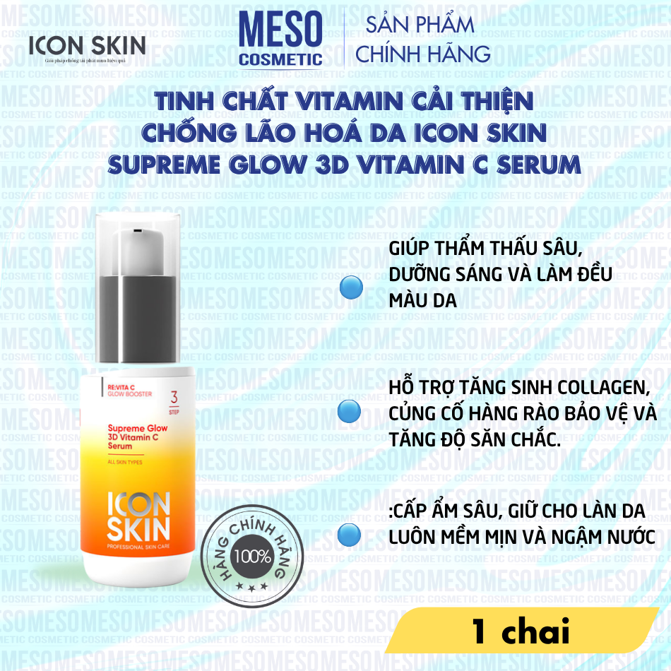 Tinh chất vitamin cải thiện chống lão hoá da Icon Skin Supreme Glow 3D Vitamin C Serum