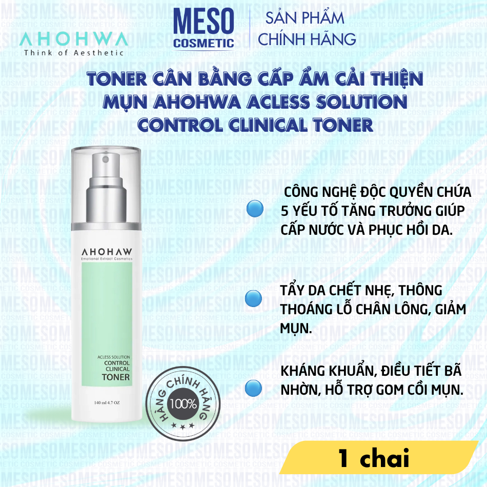 Toner cân bằng cấp ẩm cải thiện mụn Ahohwa Acless Solution Control Clinical Toner