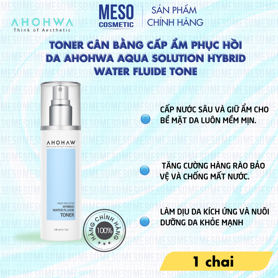 Toner cân bằng cấp ẩm phục hồi da Ahohwa Aqua Solution Hybrid Water Fluide Tone