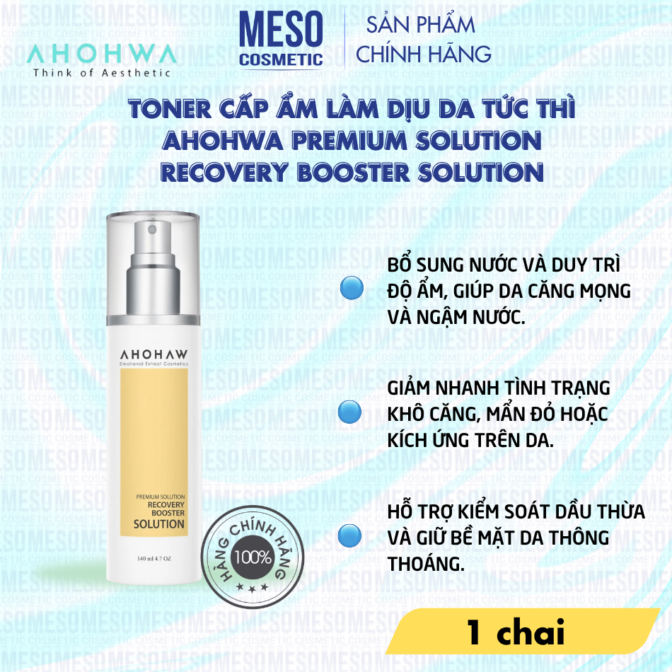 Toner cấp ẩm làm dịu da tức thì Ahohwa Premium Solution Recovery Booster Solution