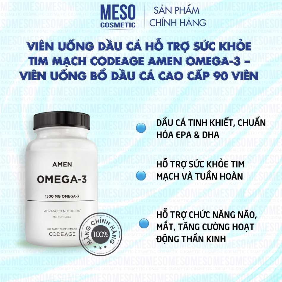 Viên Uống Dầu Cá Hỗ Trợ Sức Khỏe Tim Mạch Codeage Amen Omega-3 – Viên Uống Bổ Dầu Cá Cao Cấp 90 Viên