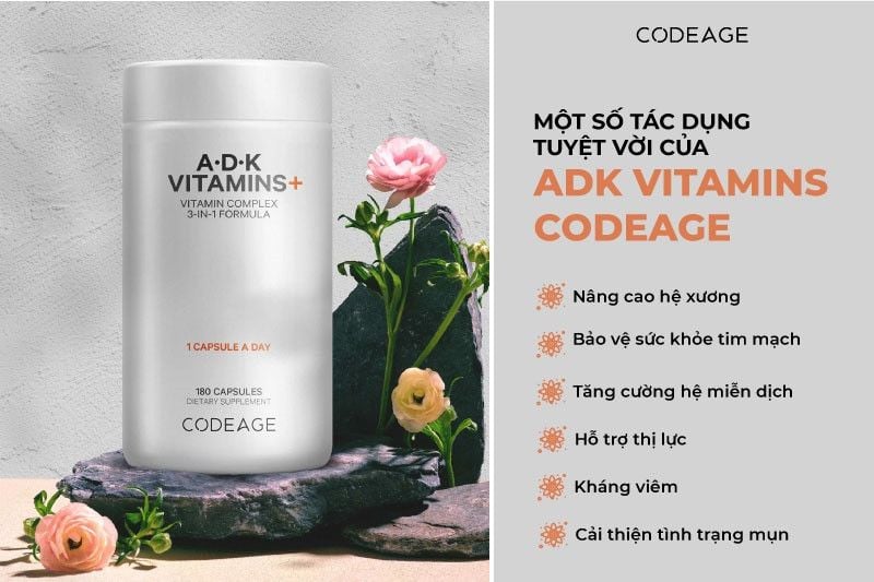 Viên bổ sung vitamin 3 trong 1 Codeage ADK Vitamins 180 viên